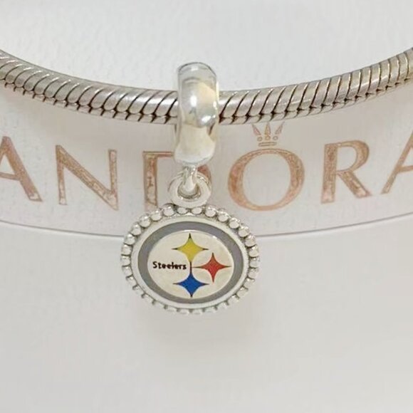 Pandora Pittsburgh Steelers Exclusive Football team Dangle Charm, S925 Sterling - Picture 1 of 2